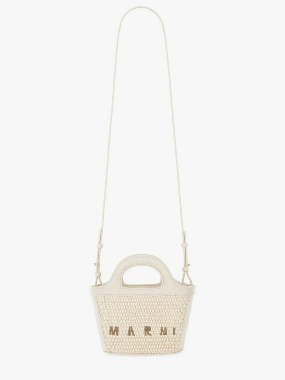 Marni Tropicalia Cream Raffia Crossbody Mini Tote with Leather Trim